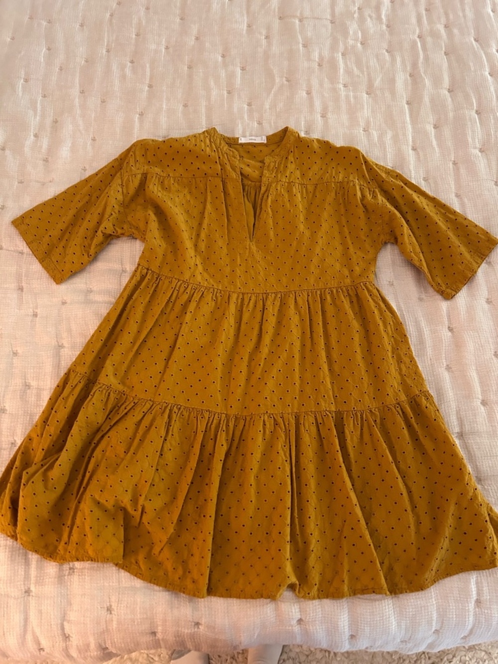 Mango Mustard Dot Tiered Dress - Size M